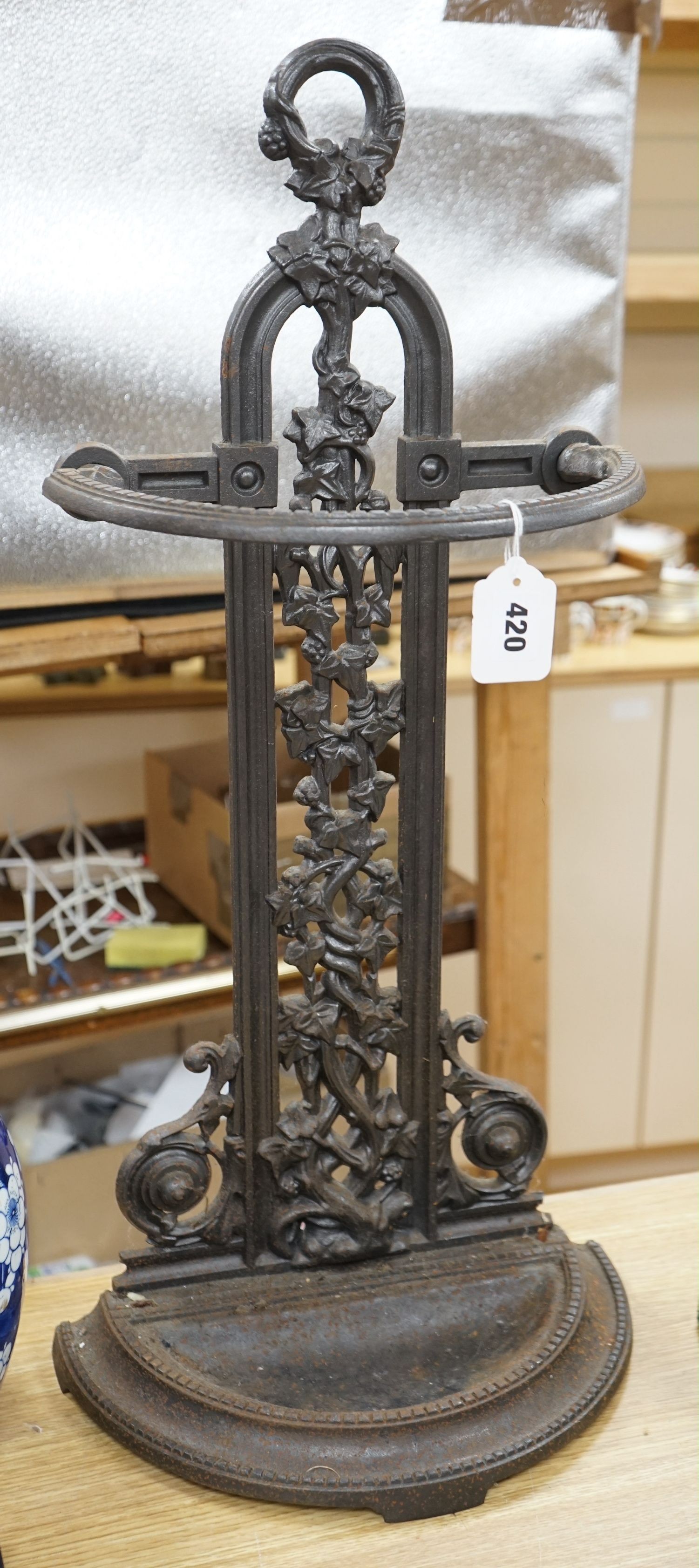 A Victorian Falkirk foundry cast iron stick stand, with year stamp, mark: Falkirk. No: 34, 70cms high